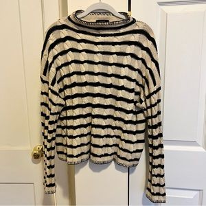 J. Crew Cotton-cashmere cable-knit mockneck striped sweater